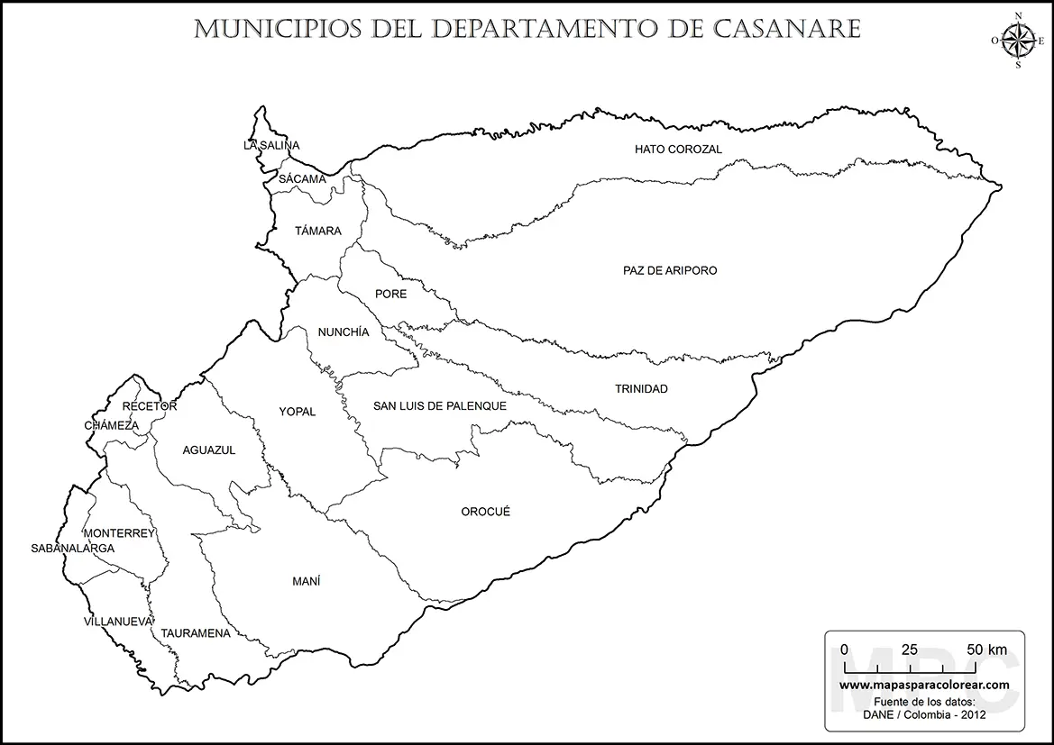 Mapa departamento Casanare municipios